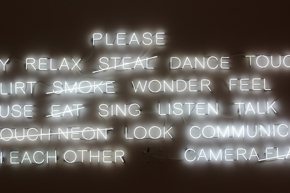 Image, Positive and negative words, in neon.