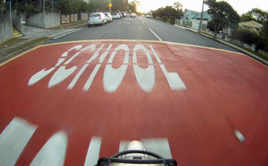 Image, School sign on road.
